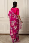 Shop_Atelier Shikaarbagh_Pink Saree French Chiffon Printed Contrast Hem With Unstitched Blouse Piece _at_Aza_Fashions