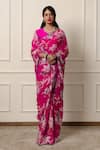 Buy_Atelier Shikaarbagh_Pink Saree French Chiffon Printed Contrast Hem With Unstitched Blouse Piece _Online_at_Aza_Fashions