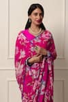 Shop_Atelier Shikaarbagh_Pink Saree French Chiffon Printed Contrast Hem With Unstitched Blouse Piece _Online_at_Aza_Fashions