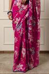 Buy_Atelier Shikaarbagh_Pink Saree French Chiffon Printed Contrast Hem With Unstitched Blouse Piece 