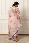 Shop_Atelier Shikaarbagh_Pink Saree French Chiffon Floral Contrast Hem With Unstitched Blouse Piece _at_Aza_Fashions