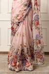 Buy_Atelier Shikaarbagh_Pink Saree French Chiffon Floral Contrast Hem With Unstitched Blouse Piece _Online_at_Aza_Fashions