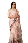 Buy_Atelier Shikaarbagh_Pink Saree French Chiffon Floral Contrast Hem With Unstitched Blouse Piece 