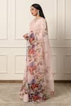 Shop_Atelier Shikaarbagh_Pink Saree French Chiffon Floral Contrast Hem With Unstitched Blouse Piece 