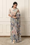 Atelier Shikaarbagh_Off White Saree French Chiffon Printed Abstract Floral With Unstitched Blouse _at_Aza_Fashions