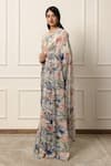 Shop_Atelier Shikaarbagh_Off White Saree French Chiffon Printed Abstract Floral With Unstitched Blouse 