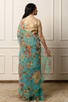 Shop_Atelier Shikaarbagh_Blue Saree French Chiffon Printed Flora With Unstitched Blouse Piece _at_Aza_Fashions