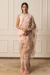 Buy_Atelier Shikaarbagh_Pink Saree Silk Chiffon Embroidered Sequin With Unstitched Blouse Piece _at_Aza_Fashions