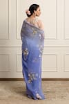 Shop_Atelier Shikaarbagh_Blue Saree Silk Chiffon Embroidered Floral Ombre With Unstitched Blouse Piece _at_Aza_Fashions