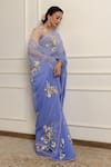 Atelier Shikaarbagh_Blue Saree Silk Chiffon Embroidered Floral Ombre With Unstitched Blouse Piece _Online_at_Aza_Fashions