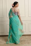 Shop_Atelier Shikaarbagh_Blue Saree Silk Chiffon Embroidered Floral With Unstitched Blouse Piece _at_Aza_Fashions