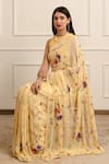 Atelier Shikaarbagh_Yellow Saree Silk Georgette Embroidered Shell With Unstitched Blouse Piece _Online