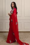 Buy_Atelier Shikaarbagh_Red Saree Silk Chiffon Embroidered Flower Floss With Unstitched Blouse Piece _Online_at_Aza_Fashions