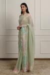 Shop_Atelier Shikaarbagh_Green Saree Silk Chiffon Lace Chantilly Hem With Unstitched Blouse Piece _Online_at_Aza_Fashions