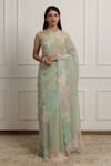 Buy_Atelier Shikaarbagh_Green Saree Silk Chiffon Lace Chantilly Hem With Unstitched Blouse Piece 