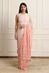 Buy_Atelier Shikaarbagh_Pink Saree Silk Chiffon Embroidered Flower Ombre With Unstitched Blouse Piece _at_Aza_Fashions