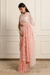 Atelier Shikaarbagh_Pink Saree Silk Chiffon Embroidered Flower Ombre With Unstitched Blouse Piece _Online_at_Aza_Fashions