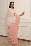 Buy_Atelier Shikaarbagh_Pink Saree Silk Chiffon Embroidered Flower Ombre With Unstitched Blouse Piece _Online_at_Aza_Fashions