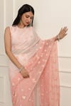 Atelier Shikaarbagh_Pink Saree Silk Chiffon Embroidered Flower Ombre With Unstitched Blouse Piece _at_Aza_Fashions