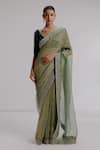 Taisha_Green Saree Pure Zari Crushed Tissue Textured Set With Velvet Silk Blouse _Online_at_Aza_Fashions