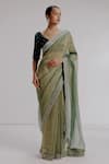 Buy_Taisha_Green Saree Pure Zari Crushed Tissue Textured Set With Velvet Silk Blouse _Online_at_Aza_Fashions