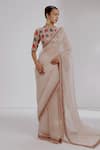 Taisha_Multi Color Saree Pure Zari Organza Woven Striped Set With Embroidered Blouse _Online_at_Aza_Fashions