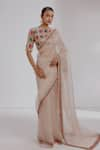 Buy_Taisha_Multi Color Saree Pure Zari Organza Woven Striped Set With Embroidered Blouse _Online_at_Aza_Fashions