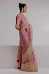 Shop_Taisha_Pink Saree Pure Zari Crushed Tissue Woven Textured Set With Moroccan Blouse _Online_at_Aza_Fashions