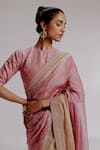 Taisha_Pink Saree Pure Zari Crushed Tissue Woven Textured Set With Moroccan Blouse _at_Aza_Fashions