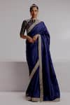 Buy_Taisha_Blue Saree Pure Tusser Silk Woven Bead Round Embroidered Border Set _at_Aza_Fashions