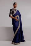 Taisha_Blue Saree Pure Tusser Silk Woven Bead Round Embroidered Border Set _Online_at_Aza_Fashions