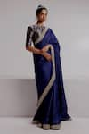 Buy_Taisha_Blue Saree Pure Tusser Silk Woven Bead Round Embroidered Border Set _Online_at_Aza_Fashions