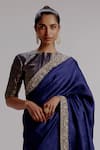 Shop_Taisha_Blue Saree Pure Tusser Silk Woven Bead Round Embroidered Border Set _Online_at_Aza_Fashions