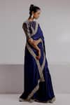 Taisha_Blue Saree Pure Tusser Silk Woven Bead Round Embroidered Border Set _at_Aza_Fashions