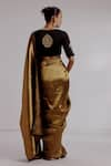 Shop_Taisha_Gold Saree Banarasi Katan Woven Thread V-neck Stripe Set _at_Aza_Fashions