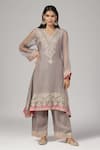 Buy_Anju & Harleen_Purple Kurta And Pant Silk Chanderi Embroidered Zari V Neck & Set _at_Aza_Fashions