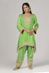 Buy_Anju & Harleen_Green Kurta And Salwar Silk Chanderi Embroidered Zari Notched & Set _at_Aza_Fashions