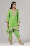 Anju & Harleen_Green Kurta And Salwar Silk Chanderi Embroidered Zari Notched & Set _Online_at_Aza_Fashions