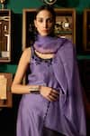 Meesa_Purple Kurta And Pant Chanderi Silk Placement Embroidery Floral Scoop Neck Set _Online_at_Aza_Fashions