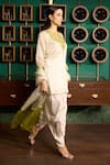 Buy_Meesa_Off White Kurta Chanderi Silk Embroidery Floral Notched Yoke Tulip Pant Set _Online_at_Aza_Fashions