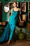 Buy_Meesa_Blue Kurta And Pant Raw Silk Placement Embroidery Floral Scoop Neck Short Set _at_Aza_Fashions