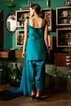 Shop_Meesa_Blue Kurta And Pant Raw Silk Placement Embroidery Floral Scoop Neck Short Set _at_Aza_Fashions