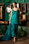 Meesa_Blue Kurta And Pant Raw Silk Placement Embroidery Floral Scoop Neck Short Set _Online_at_Aza_Fashions