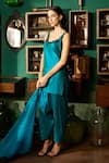 Buy_Meesa_Blue Kurta And Pant Raw Silk Placement Embroidery Floral Scoop Neck Short Set _Online_at_Aza_Fashions