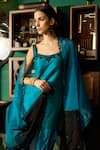 Shop_Meesa_Blue Kurta And Pant Raw Silk Placement Embroidery Floral Scoop Neck Short Set _Online_at_Aza_Fashions