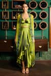 Meesa_Green Bustier And Skirt Satin Placement Embroidery Floral Cape & Draped Set _Online_at_Aza_Fashions