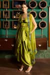 Buy_Meesa_Green Bustier And Skirt Satin Placement Embroidery Floral Cape & Draped Set _Online_at_Aza_Fashions