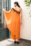 Shop_Meesa_Orange Crepe Placement Embroidery Floral Asymmetric Neck Kaftan With Pant _at_Aza_Fashions