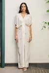 Meesa_White Crepe Embroidery Hearts V Neck Kaftan _Online_at_Aza_Fashions