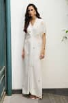 Buy_Meesa_White Crepe Embroidery Hearts V Neck Kaftan _Online_at_Aza_Fashions